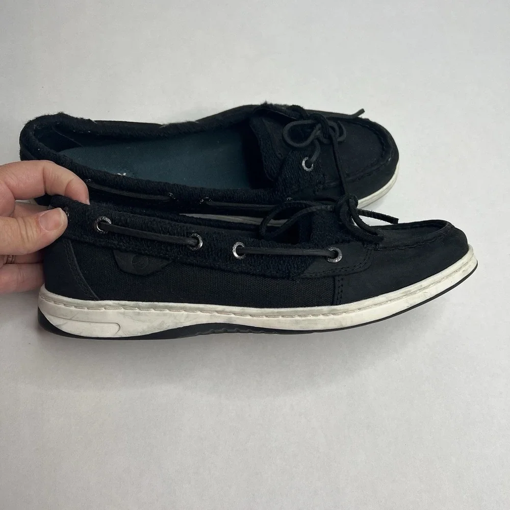 SPERRY TOP SIDER BOAT SHOE LOAFER WOMEN'S 8.5‎ BLACK 1 EYELET EUC
